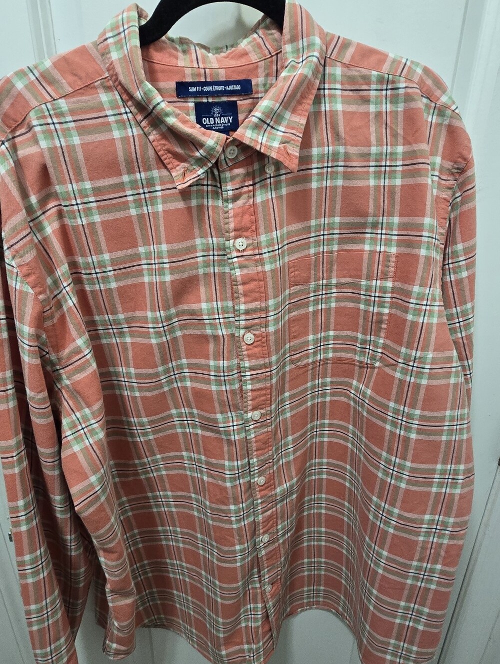 Old Navy Mens XXL Coral Orange Plaid Short Sleeve Button Up Shirt